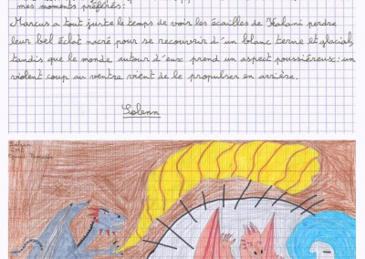 Dessin et texte de Solenn - Dragons pour Philippe MONTEL