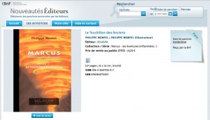Copie d'écran site BNF : Marcus